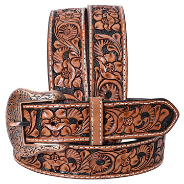 COMFYTACK Western Genuine Leather Belt for Men Women Cowboy Cowgirl Handmade Unisex Full Grain Heavy Duty Floral Tooled Belt